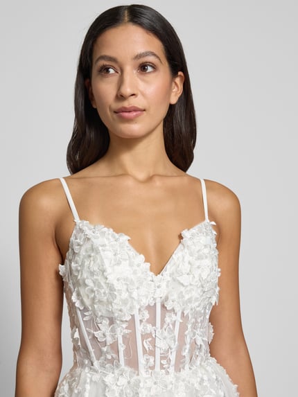 LUXUAR FASHION Avondjurk van tule met vetersluiting aan de achterkant Offwhite - 6