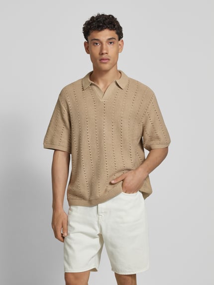 JACK & JONES Relaxed Fit Poloshirt mit Lochmuster Modell 'PAROS' Offwhite Melange 4