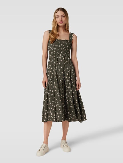 Apricot Midikleid mit gesmoktem Oberteil Khaki 4