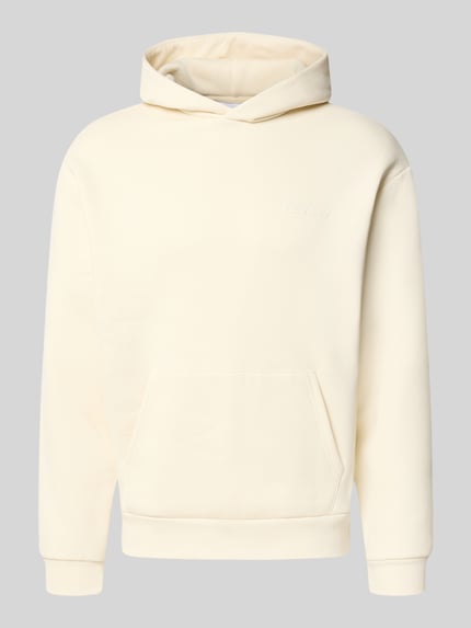 Produktfoto, Regular Fit Hoodie aus Baumwoll-Mix mit Label-Detail von REVIEW, cremefarben, Känguru-Tasche, elastische Abschlüsse, Rückenlänge 67 cm, Ärmellänge 64 cm