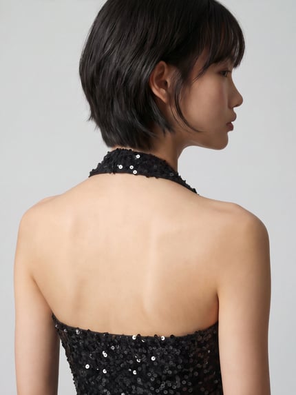 ONLY Top mit Pailletten asymmetrischem Saum Metallic Black 3