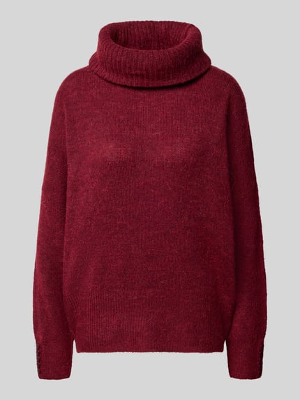 Produktfoto, Relaxed Fit Strickpullover mit Rollkragen Modell 'IHKAMARA' von ICHI in dunklem Rot, weiche Textur, Damen Strickpullover, Material-Mix mit Alpaka-Anteil, elastische Abschlüsse
