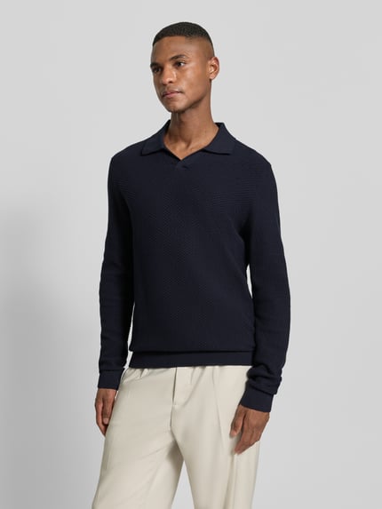 Lindbergh Gebreide pullover met structuurmotief en platte kraag Donkerblauw - 4