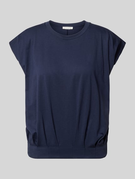 Productfoto, T-shirt met ronde hals en kapmouwen van Christian Berg Woman, materiaalmix met katoen, regular fit, drapering, navy blauw