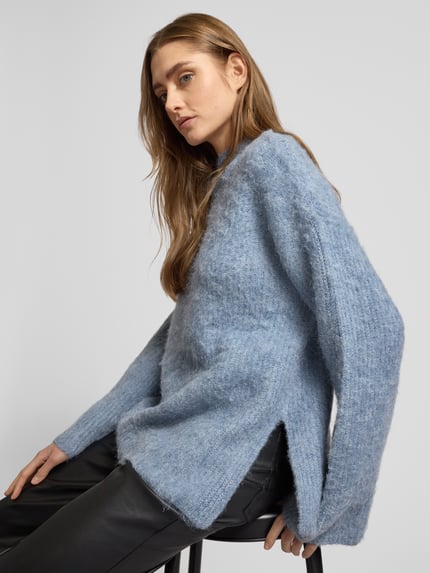 PIECES Loose Fit Strickpullover mit Schurwollanteil Modell 'MALA' Bleu 3