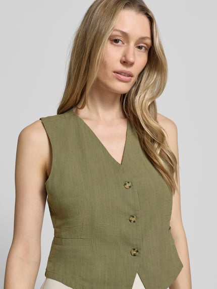VERO MODA Regular Fit Leinenweste aus Baumwoll-Leinen-Mix Modell 'CAIA' Oliv 3