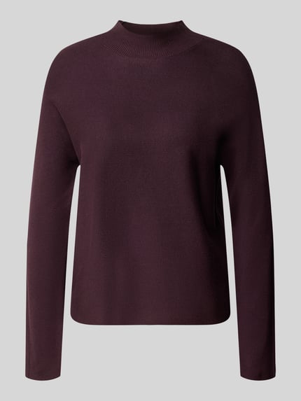 Produktfoto, Regular Fit Strickpullover aus Viskose-Mix mit Stehkragen von COMMA in Dunkelviolett, Ripp-Struktur, langärmelig, Damen