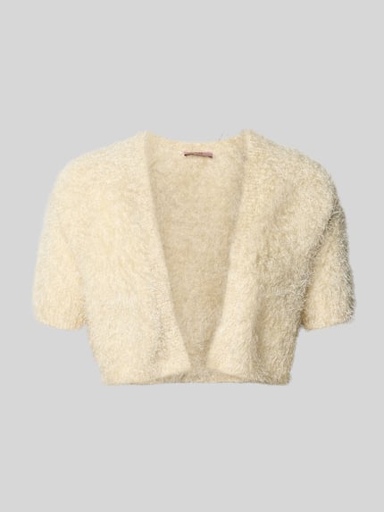 Produktfoto, Cropped Bolero mit 1/2-Arm van V.M., dames bolero, straight fit, kort, comfortmodel/open, halflange mouw, ruglengte maat S 41 cm, crèmekleurig, zachte textuur