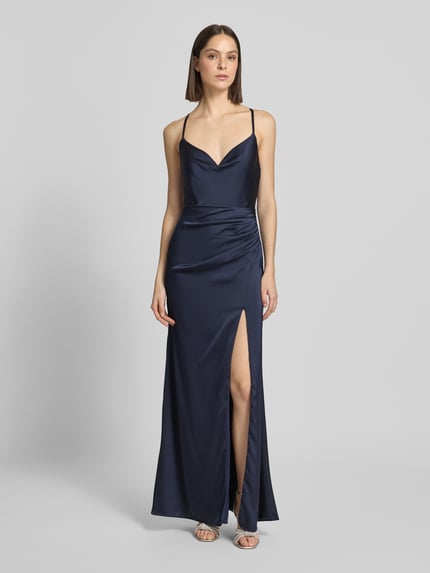 Laona Abendkleid aus Satin mit Gehschlitz Dunkelblau 4