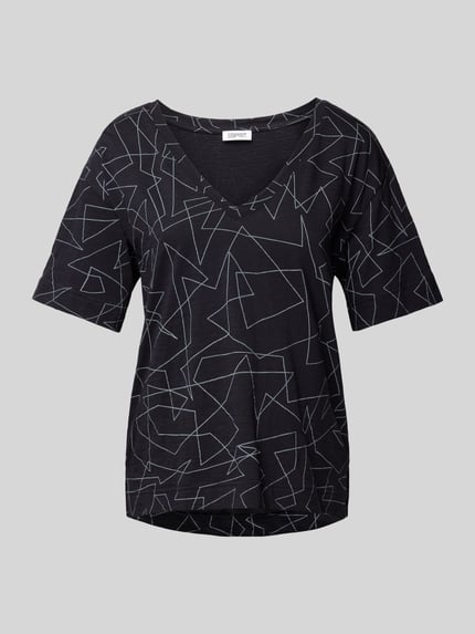 Esprit T-Shirt mit grafischem Muster und V-Ausschnitt Black 2