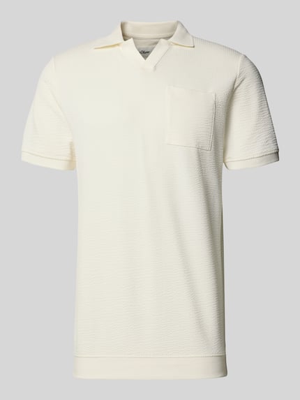 Productfoto, Regular Fit Poloshirt aus Baumwoll-Mix van s.Oliver RED LABEL, effen seersucker textuur, polokraag, V-hals, borstzak, korte mouw, geribde zoom