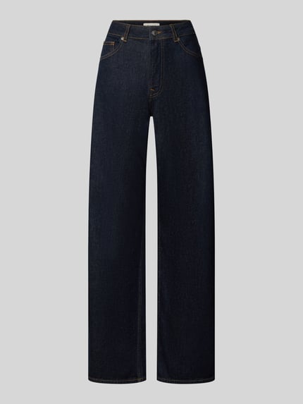 Productfoto, donkerblauwe Wide Leg Jeans uit mix van modal en katoen met rechte pijpen, Wide Leg Jeans aus Baumwoll-Mix Modell 'BEA-KORI' van Selected, dames wide & loose fit jeans