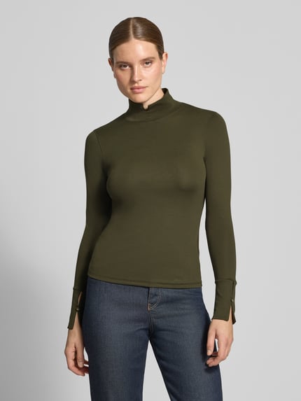 Marc Cain Shirt met lange mouwen met opstaande kraag en sierknopen Kaki - 4