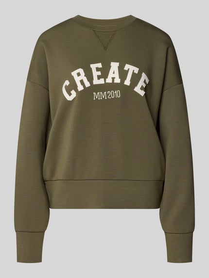 Productfoto, Sweatshirt aus Viskose-Mix mit Rundhalsausschnitt Modell 'CELLI' van MOS MOSH, olijfgroen, zachte textuur, relaxed fit, damesmode.