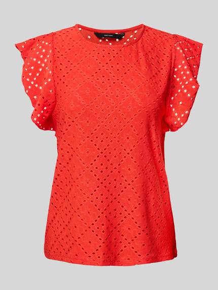 VERO MODA Regular Fit T-Shirt mit Lochstickmuster Muster 'TASSA' Rot 2