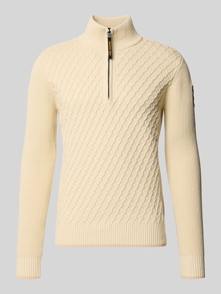 Produktfoto, Strickpullover mit Stehkragen und Reißverschluss von PME Legend im Baumwoll-Mix, Slim Fit, Strukturmuster, cremefarben