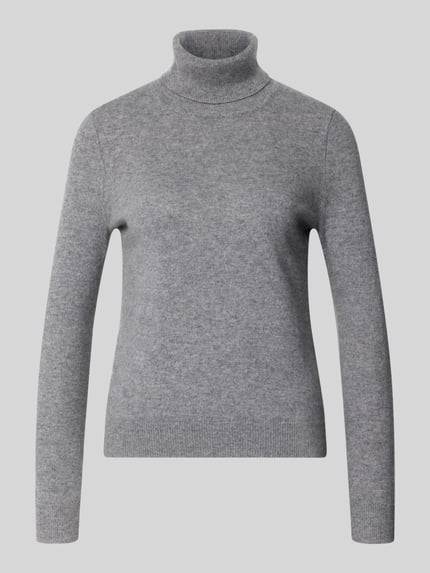 Produktfoto, Regular Fit Rollkragenpullover aus reinem Kaschmir von Christian Berg Woman in Hellgrau, gerippter Kragen und Abschlüsse, glatte Textur