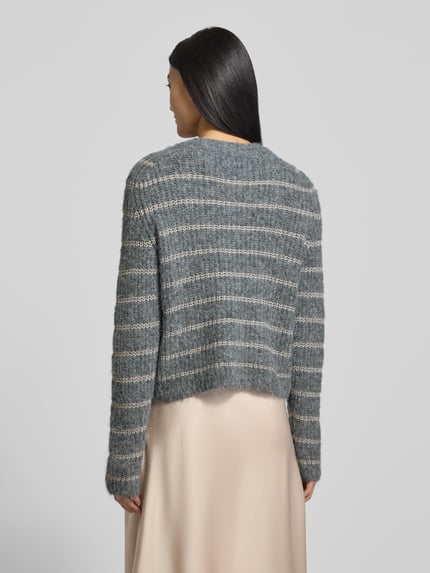 VERO MODA Regular fit gebreid jack met wol, model 'AWESOME SHINE' Donkergrijs gemêleerd - 5