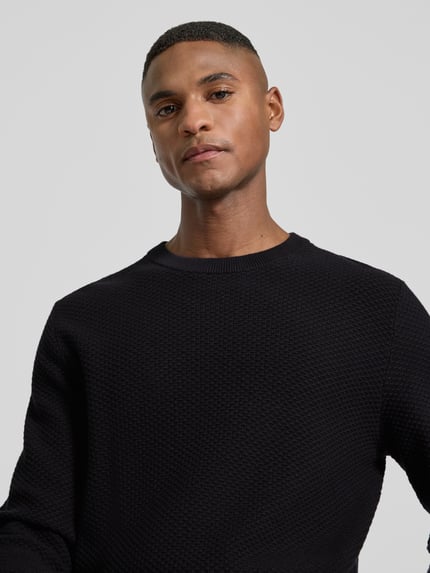 Lindbergh Strickpullover mit Strukturmuster und Rundhalsausschnitt Black 3