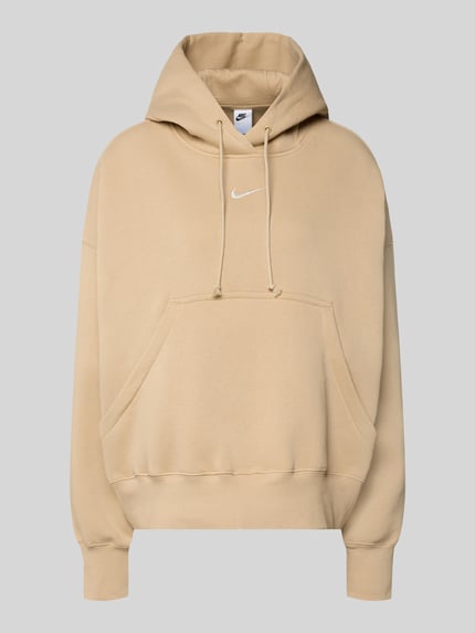 Produktfoto, Oversized Hoodie mit Logo von Nike in Beige, Baumwoll-Mix, oversized, Känguru-Tasche, Damen Hoodie, Logo minimalistisch.