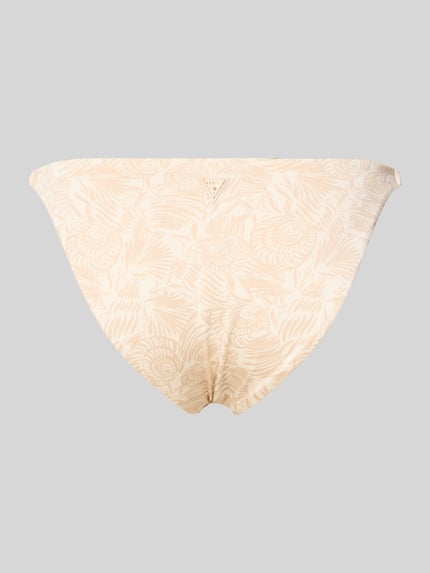 Productfoto, Slim Fit Bikini-broek met siersteentjes model 'Marina' van Guess, dames bikini, elastische materiaalmix, beige met schelp- en zeesterpatroon