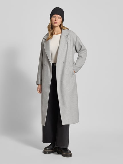 Vrouwenmodel draagt Mantel met Reverskraag van LeGer by Lena Gercke, lichtgrijs, katoenmix, getailleerd, zakken, full-body vooraanzicht.