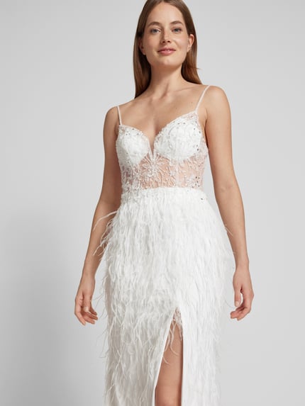LUXUAR FASHION Abendkleid mit Fransen Offwhite 3