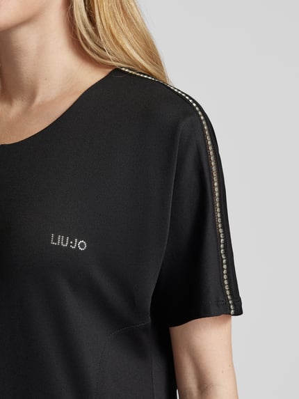 Liu Jo White Knielanges Kleid mit Ziersteinbesatz Black 3