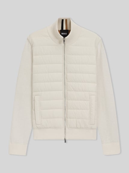 BOSS Regular fit sweatjack met doorgestikte voorkant, model 'HERNESTO' Offwhite - 2