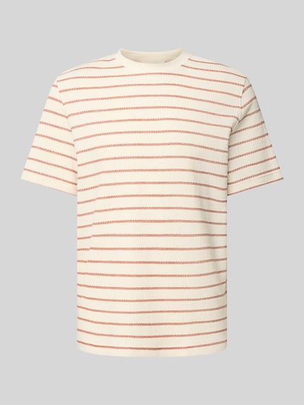 Produktfoto, Regular Fit T-Shirt aus Baumwoll-Mix Modell 'DJANGO' von SELECTED HOMME, efekt: wzór w paski, faktura, okrągły dekolt, mieszanka bawełny