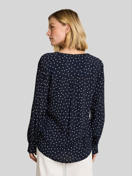 Tom Tailor relaxed fit overhemdblouse van pure viscose Marineblauw - 5