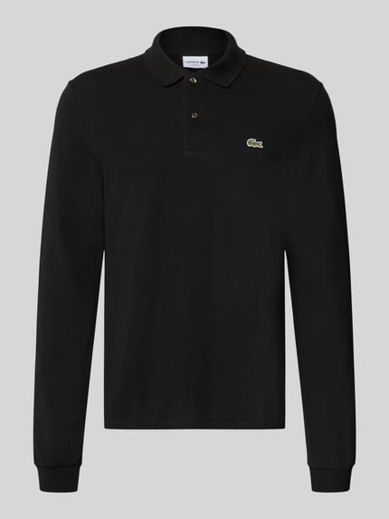 Produktfoto, czarna koszulka polo Regular Fit Poloshirt aus reiner Baumwolle von Lacoste, gładka faktura, długi rękaw