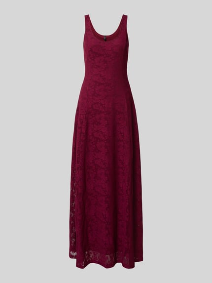 Productfoto, kanten jurk Ausgestelltes Spitzenkleid met smalle bandjes model 'SALINA' van Vero Moda, look: effen, uitlopend, maxilengte, u-hals, kantmotief, materiaalverwerking: kant