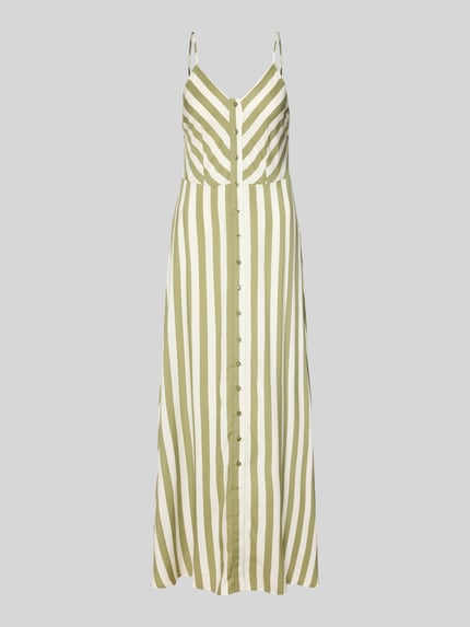 Produktfoto, maxi-jurk van zuiver viscose model 'SAVANNA' van YAS in all-over look met V-hals, knoopsluiting, spaghettibandjes, recht model, ruglengte maat 36: 119 cm, borstwijdte: 41 cm