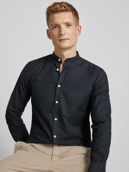 Lindbergh Slim Fit Freizeithemd mit Stehkragen Modell 'Oxford' Black 3