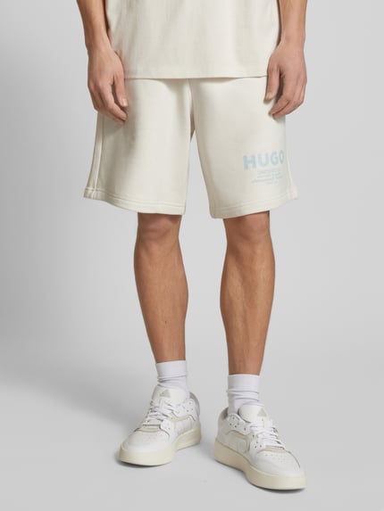 HUGO Blue Sweatshorts met labelprint, model 'Nomario' Offwhite - 4