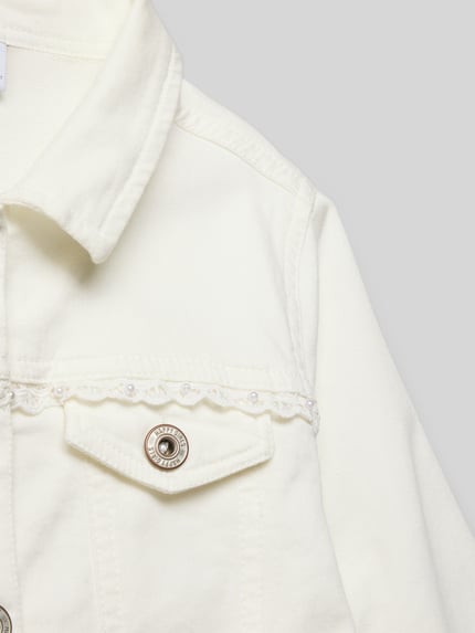 Happy Girls Regular Fit Jeansjacke mit Spitzenbesatz Ecru 2