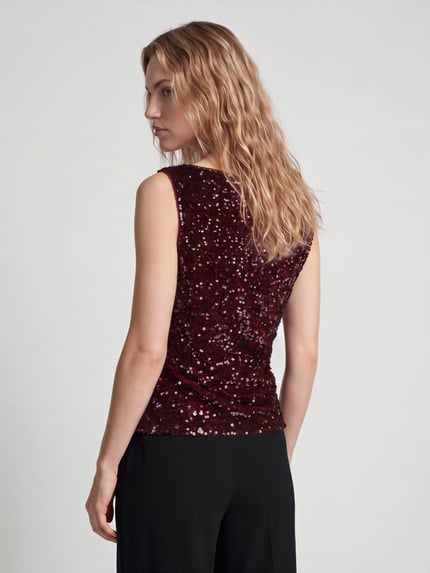 PIECES Blusentop mit Paillettenbesatz Bordeaux 5
