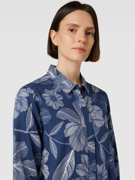 0039 Italy Knielange overhemdjurk met bloemenprint, model 'Gracia' Marineblauw - 3