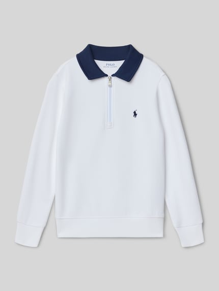 Produktfoto, Regular Fit Sweatshirt aus Baumwoll-Mix von Polo Ralph Lauren Teens, weiß, unifarben, Polokragen, langarm, Logo-Stitching
