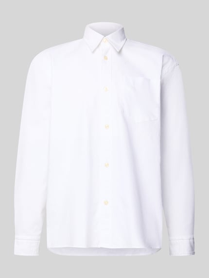 Produktfoto, Relaxed Fit Freizeithemd aus reiner Baumwolle Modell 'OXFORD SHIRT' von Selected Homme, białe, wzór w paski, długi rękaw, kołnierzyk typu kent, listwa guzikowa na całej długości, kieszeń na piersi, miękka bawełna, efekt: wzór na całej powierzchni