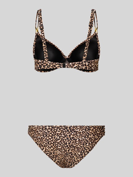 Produktfoto, Bikini mit Allover-Animal-Print Modell 'Mayumi' von LASCANA im elastischen Material-Mix mit Zierbesatz, braun-schwarz gemustert.