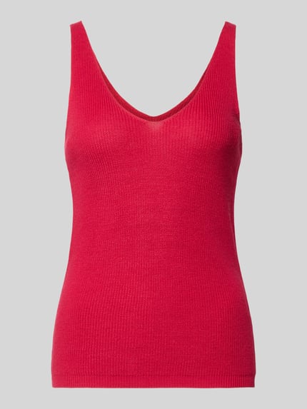 Produktfoto, Regular Fit Strick-Top aus Viskose-Mix Modell 'NEWLEX' von Vero Moda, unifarbenes Design, breite Träger, rote Strickstruktur