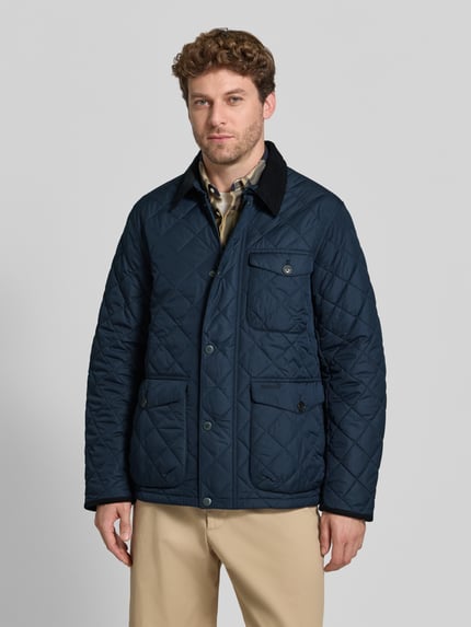 Barbour Regular fit gewatteerd jack met corduroy kraag model 'HORNBY' Marineblauw - 4