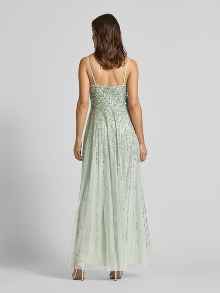 Lace & Beads Sukienka wieczorowa z obszyciem ozdobnymi kamieniami i cekinami Limonkowy 5