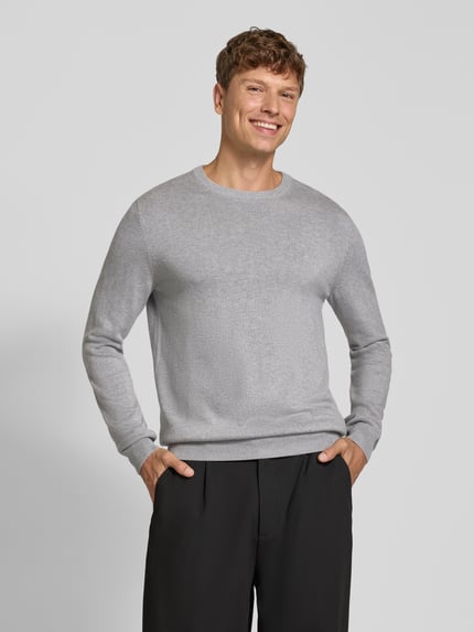 Christian Berg Men Regular fit gebreide pullover van mix van katoen en wol Lichtgrijs gemêleerd - 4