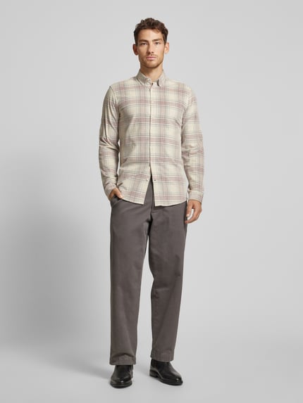 Lindbergh Freizeithemd mit Button-Down-Kragen Sand 1