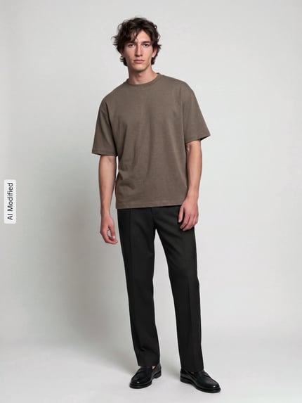 Selected T-shirt o kroju loose fit z okrągłym dekoltem model 'OSCAR' Średniobrązowy 1
