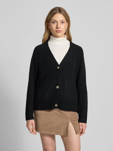 VERO MODA Kardigan rozpinany Comfort Fit z dodatkiem wełny model „BOOM” Czarny 4