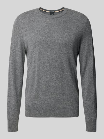 BOSS Pullover aus Wolle Kaschmir mit Rippabschlüssen Mittelgrau Melange 1
